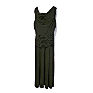 NW Nightway Women's Black Maxi Dress Ruched Lined Sleeveless Stretch V-neck 20W
